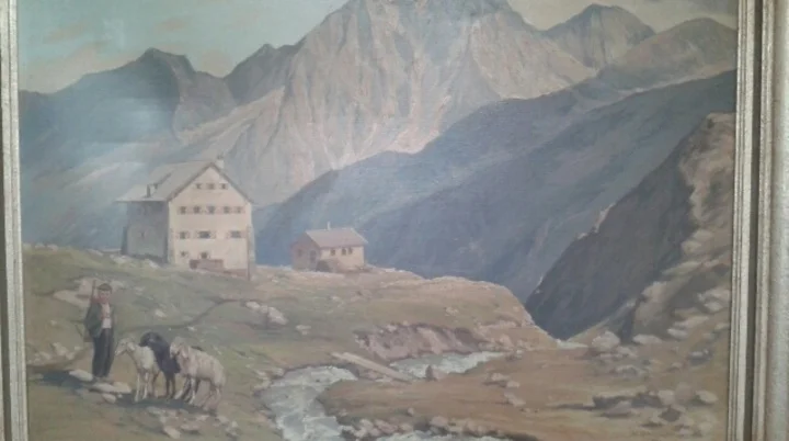 Gemaltes Bild der Neuen Regensburger Hütte. | © DAV Regensburg