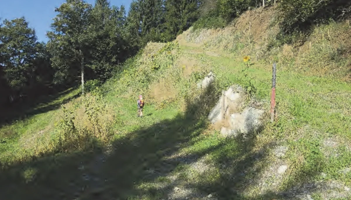 Hausrunde Lauterbach - Achtung! Links über die Wiese zum Wanderweg. | © Simone Zeiler
